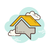 icone d'une maison avec un toit jaune et deux nuages